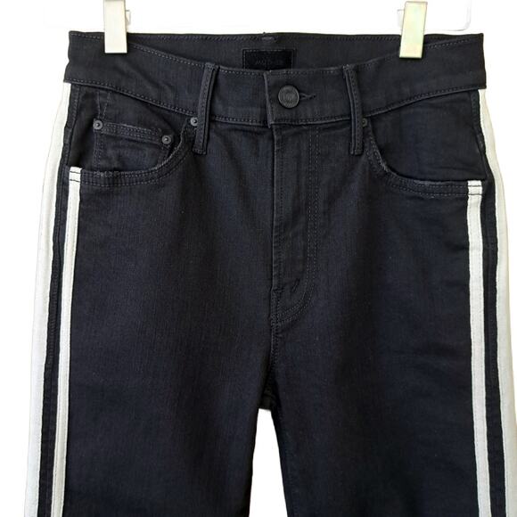 MOTHER Insider Crop Step Fray Guilty Racer Sz 25 Black Cream Stripe Kick Flare - Picture 12 of 14